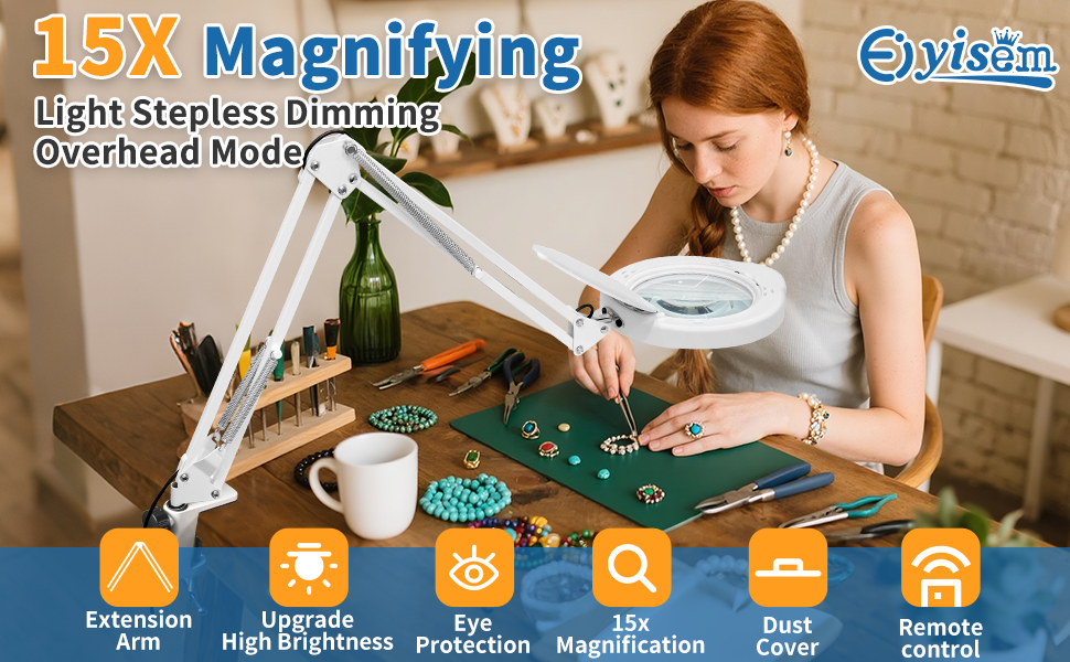 15X magnifying lamp with light and clamp