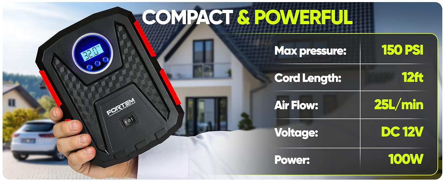 multiple use for tire inflator mattress, sports balls, bikes, nozzle attachments, auto shut off