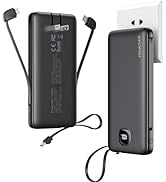 penaover Portable Charger with Built-in Cables&amp;AC Wall Plug,10000mAh PD 22.5W Fast Charging Power...