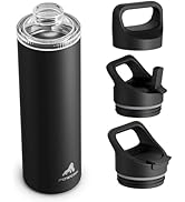24 oz Insulated Water Bottle for Sports: 3 Lids, Leakproof, Keep Cold 24H, Car Cupholder Friendly...