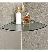 SAYAYO Glass Corner Shelf for Wall, 10 X 10 Inch Chrome Tempered Floating Glass Shelves for Bathr...