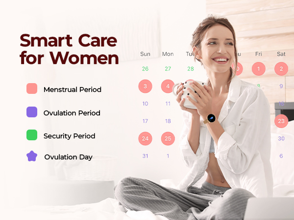 Women&amp;#39;s health tracker smart watch featuring menstrual cycle tracking and period reminders