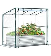 Ohuhu Raised Garden Bed with Cover Outdoor, 4x2x1 FT Galvanized Metal Planter Box with PVC Greenh...