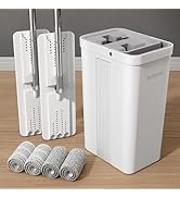 BOSHENG Mop and Bucket with Wringer Set, Flat Floor Mop and Bucket, with 2 Mops and 4 Microfiber ...