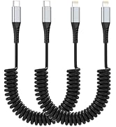 Coiled USB C to Lightning Cable, 2 Pack Retractable iPhone Charging Cable for Car, 3FT USBC to Li...