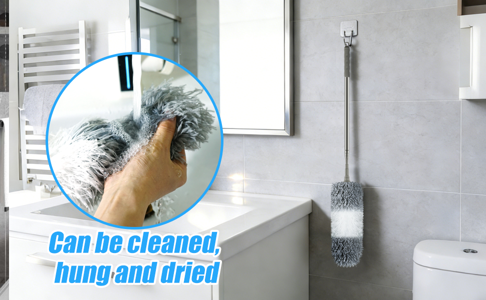 Easy to clean the duster head with clean water or moderate cleaner.