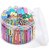 Binder Clips Paper Clips, Sopito 260pcs Colored Office Clips Set with Paper Clamps Paperclips Pus...