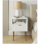 AEPOALUA Nightstand,Small Bedside Table with Gold Frame,White Night Stand,Bedside Furniture,Side ...