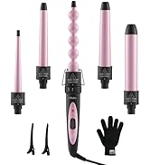 5 in 1 Curling Wand Set: Ohuhu Curling Iron Wand 5Pcs 0.35 to 1.25 Inch Interchangeable Ceramic B...