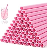Pink Heart Shaped Straws, Soledea 30Pcs 8" Long Premium Plastic Straws for Valentines Day, Cockta...