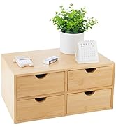 Charmewooden Bamboo Desk Organizer with 4 Drawers Makeup Storage Drawer 4 Drawers Tabletop Storag...