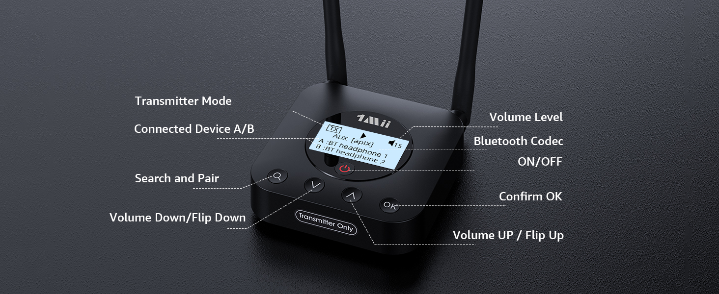 bluetooth transmitter with screen