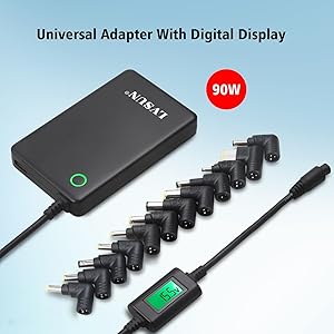 90W Slim Universal Laptop Charger - LCD Display Compatible for Lenovo HP Dell Toshiba Samsung Acer