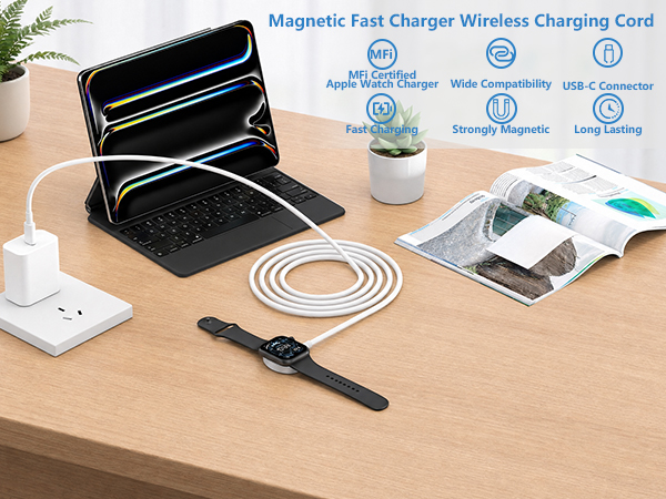 Apple MFi Certified 2Pack 6.6FT Magnetic Wireless Charging Cable for Apple Watch Charger
