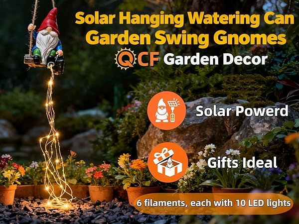 1A+ solar hanging watering can garden gnomes