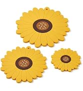 Sunflower Placemats Set of 3, Kawaii Coaster for Coffee Cup Mat, 3D Yellow Flower Decor, Cute Flo...