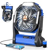 Portable Fan Rechargeable, 20000mAh Cordless Battery Powered Camping Tent Fans with SOS &amp; LED Lan...