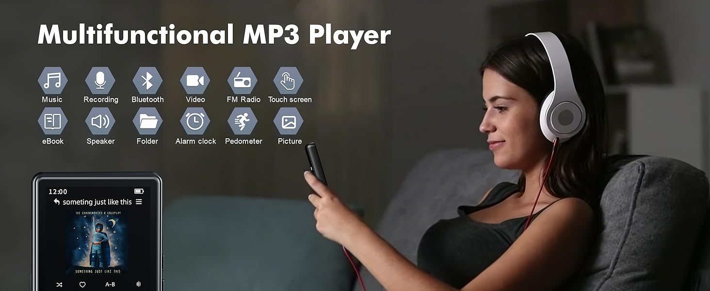 64GB MP3 Player with Bluetooth 5.3,Portable MP3 Player with Speaker 