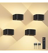 FULEN 4 Pack Motion Sensor Wall Lamp with Remote Control 3 Colors Wireless Wall Light LED Indoor ...