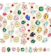 100 Pcs Sew on Rhinestones Mix Flower Shape Crystal Sew on Gems Metal Flatback with Gold Claw Rhi...