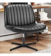 Sweetcrispy Criss Cross Chair Legged, PU Leather Armless Office Swivel Desk Chairs No Wheels, Van...