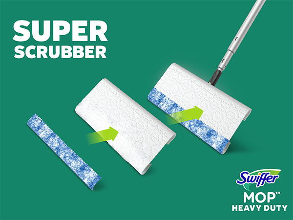 super scrubber has 75% more scrubbing power vs. the old Swiffer Sweeper