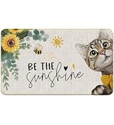 WARDOS Cat Sunflower Welcome Door Mat, Be The Sunshine Cat Floral Doormat for Front Door Porch Ou...