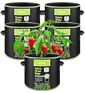 BN-LINK 5-Pack 10 Gallon Grow Bags, Heavy Duty Aeration Fabric Pots with Handles, Thickened Nonwo...