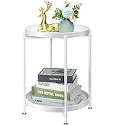 danpinera 2 Tier Metal Side Table with Removable Tray, Folding End Table Round Side Table Small A...