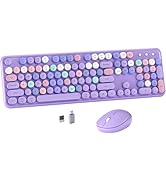 MPTOG Colorful Wireless Computer Keyboard and Mouse Combo with Round Typewriter Keycaps, Retro De...