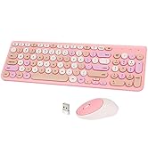 Wireless Keyboard and Mouse Combo, Retro Typewriter Keyboard with Round Keycaps, 2.4GHz USB Cute ...