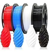 1.75mm Normal PLA 4 Most Basic Colors Bundle Pack: Black Red White Blue, Each Spool 250g, 4 Spool...