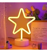 ENUOLI Warm White Star Shaped LED Neon Light Lamp with Base Battery Operated USB Powered LED Star...