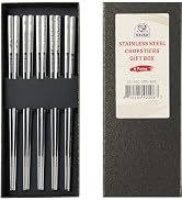 52USA Stainless Steel Chopsticks Reusable Gift Set, 5 Pairs–Lightweight 304 Stainless Steel Metal...