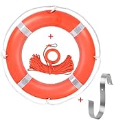 Life Preserver Ring 23"/28", Boat Safety Throw Rings with Bracket, Orange Buoy with Rope 98.5 FT ...