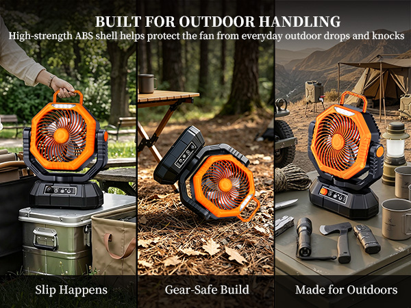 Drop-resistant ABS housing makes this portable outdoor fan perfect for rough outdoor use