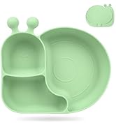 PHEENOWL Silicone Baby Plate with Super Suction – Snail Shape 3 Compartment Toddler Food Plate Se...
