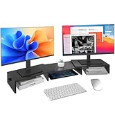 Pholiten Dual Monitor Stand Riser for 2 Monitors,Desktop Monitor Stand with Adjustable Length and...