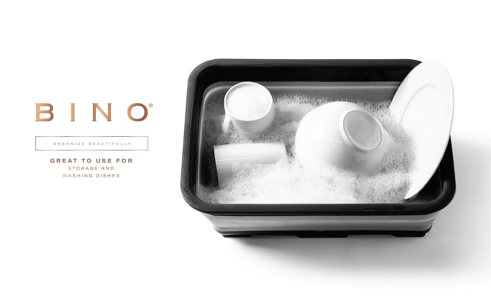 BINO Collapsible Wash Basin - Space Saving Portable Folding Dish Pan Dish Tub, Grey