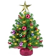 Viretec 20 Inch Tabletop Christmas Tree,Small Mini Artificial Prelit Christmas Tree Decorated wit...