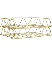 PAG 2 Packs Desktop File Organizer Metal Stackable Horizontal Letter Tray Paper Holder Rack, Gold