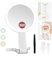 MIYADIVA Lighted Makeup Mirror, 30X Magnifying Mirror with Light and Adjustable Brightness, Hangi...