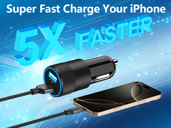 MFi Certified 4.8A USB Smart Power Cigarette Lighter USB Charger iPhone Car Charger Fast Charging