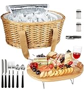Hap Tim Wicker Picnic Basket Set for 2 with Mini Folding Wine Picnic Table &amp; Large Insulated Cool...