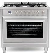 COSMO COS-965AGFC 36 in. Gas Range with 5 Burner Cooktop, 3.8 cu. ft. Capacity Rapid Convection O...