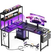 AODK L Shaped Desk Gaming Desk with LED Light &amp; Power Outlet, 43 Inch Reversible L Shaped Compute...