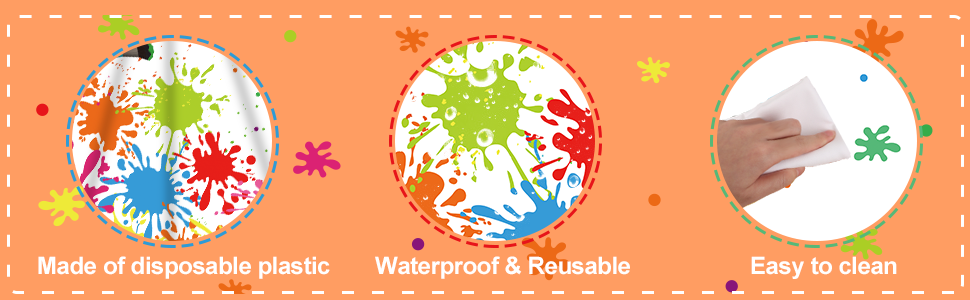 art paint tablecloths are made of high-quality PE plastic material, which is light, waterproof