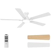 OPONL 52 Inch White Ceiling Fan with Light with Remote Control, Large Air Volume, modern ceiling ...