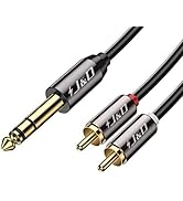 J&amp;D 1/4 inch TRS to Dual RCA Audio Cable, Gold Plated Copper Shell Heavy Duty 6.35mm 1/4 inch Mal...