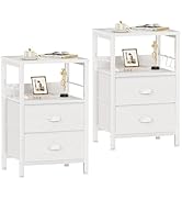 Furologee Nightstands Set of 2, End Table with 2 Fabric Drawers, Night Stand with 2 Hooks, Open W...
